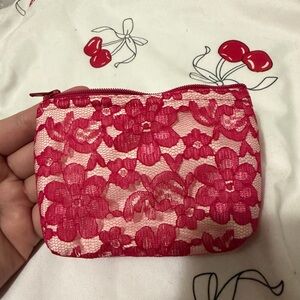 Floral Red-Pink Lace Zip Pouch